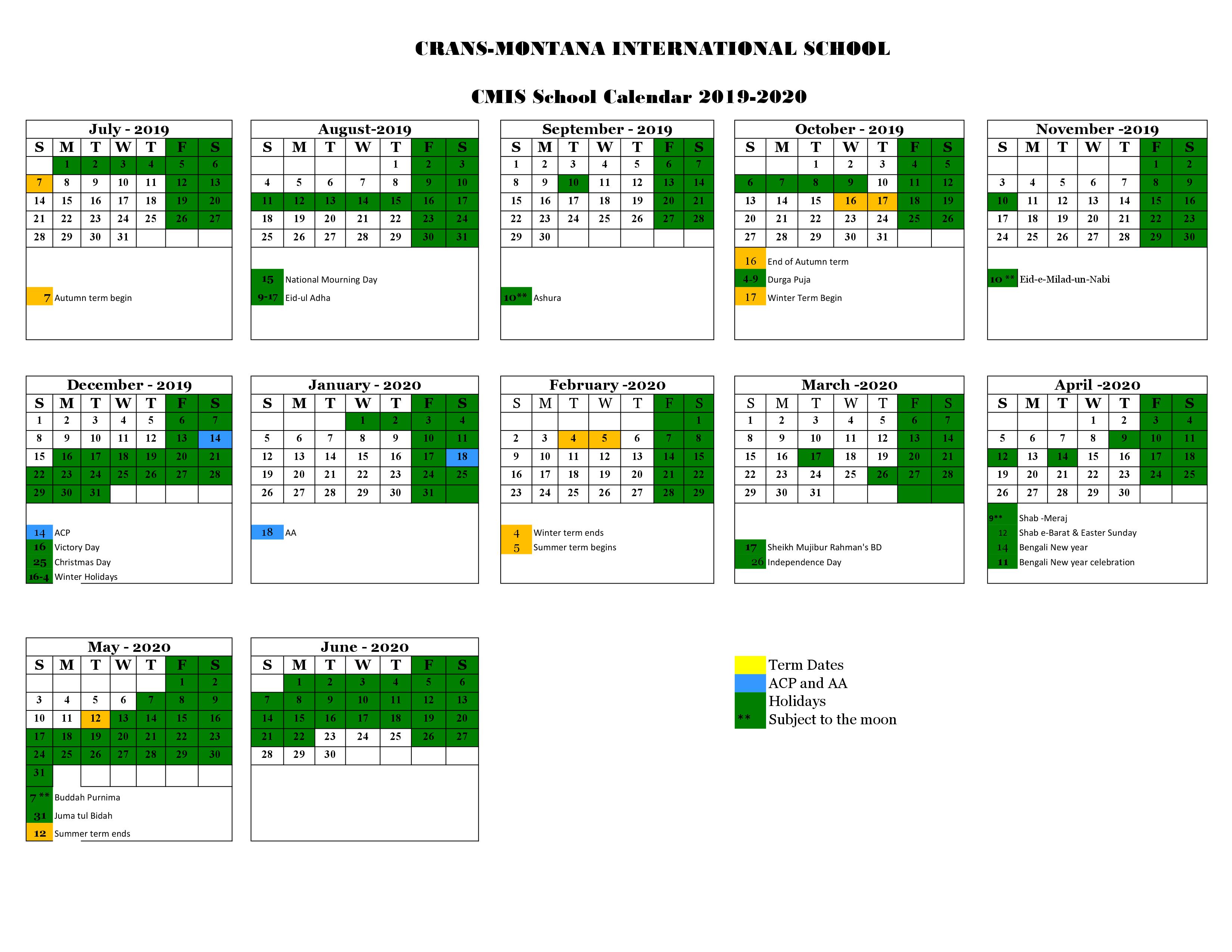 Calendar – Crans-montana International School (cmis) 